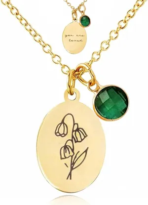 JIURUN Birth Flower Necklace for Women Mom,18K Gold Plated Dainty Birthstone Pendant Handmade Necklaces Personalized Floral Pendant Birthday Gifts Mothers Day Valentines Day Gift For Women
