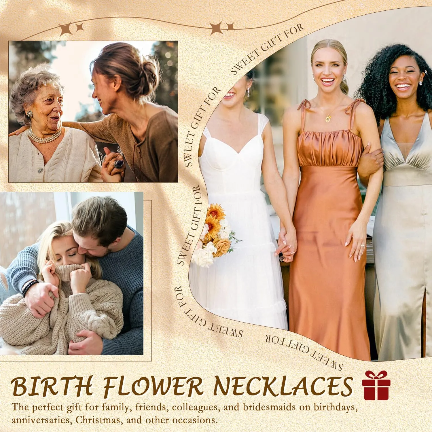 JIURUN Birth Flower Necklace for Women Mom,18K Gold Plated Dainty Birthstone Pendant Handmade Necklaces Personalized Floral Pendant Birthday Gifts Mothers Day Valentines Day Gift For Women
