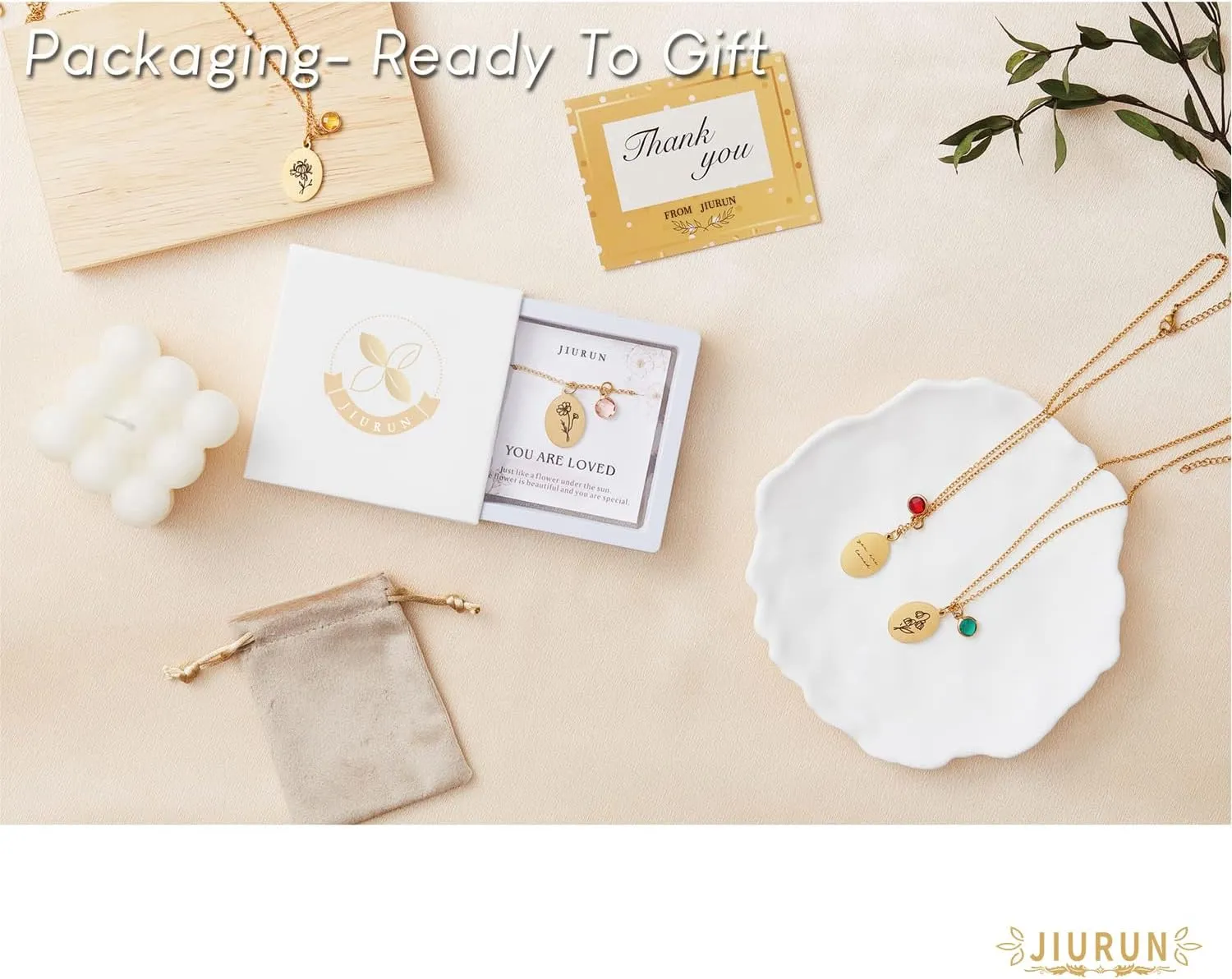 JIURUN Birth Flower Necklace for Women Mom,18K Gold Plated Dainty Birthstone Pendant Handmade Necklaces Personalized Floral Pendant Birthday Gifts Mothers Day Valentines Day Gift For Women