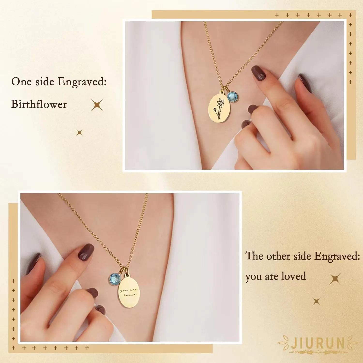 JIURUN Birth Flower Necklace for Women Mom,18K Gold Plated Dainty Birthstone Pendant Handmade Necklaces Personalized Floral Pendant Birthday Gifts Mothers Day Valentines Day Gift For Women