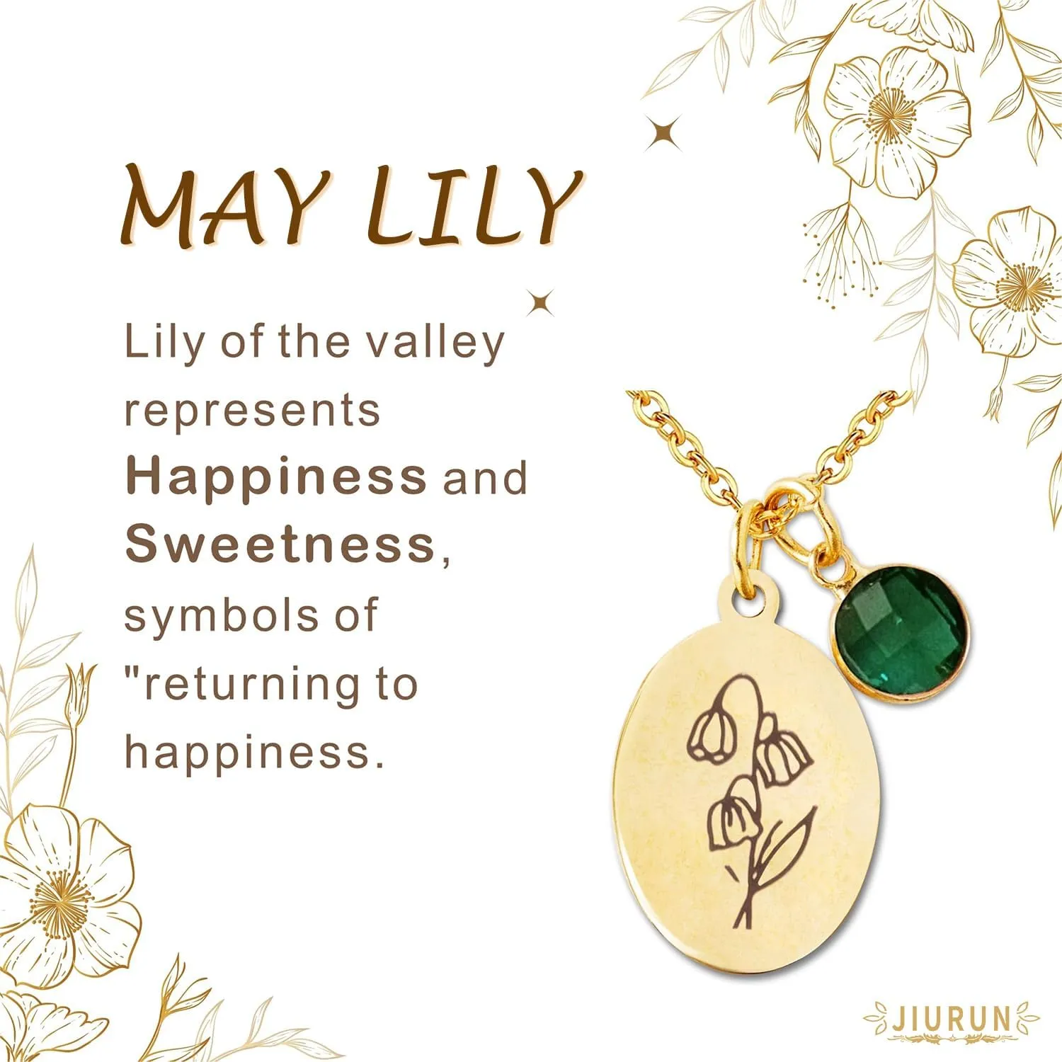JIURUN Birth Flower Necklace for Women Mom,18K Gold Plated Dainty Birthstone Pendant Handmade Necklaces Personalized Floral Pendant Birthday Gifts Mothers Day Valentines Day Gift For Women