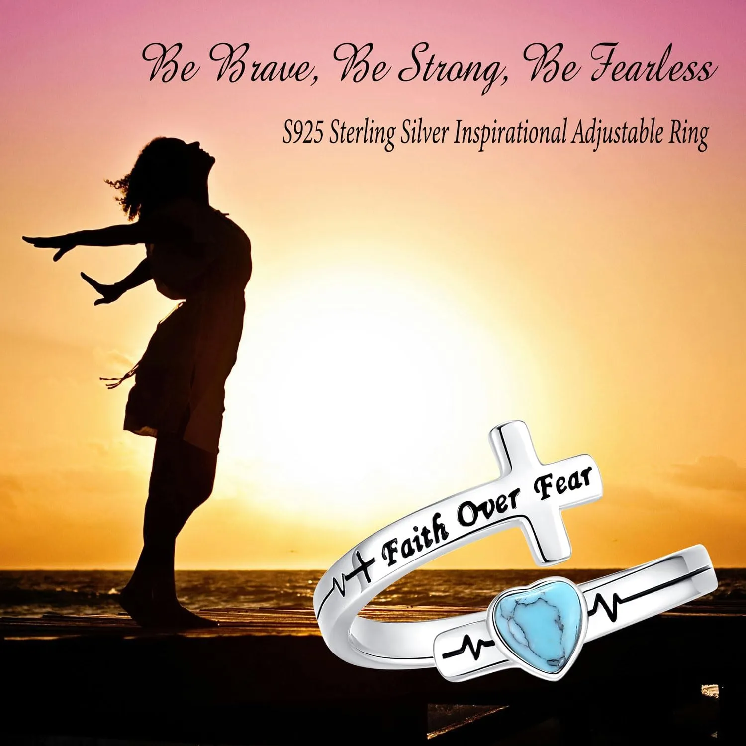 JLYY Sterling Silver Adjustable Ring for Women Teens S925 Finger/Thumb Wrap Ring Band Inspirational Jewelry Gift