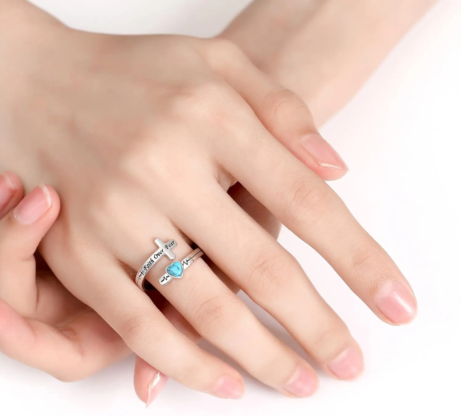 JLYY Sterling Silver Adjustable Ring for Women Teens S925 Finger/Thumb Wrap Ring Band Inspirational Jewelry Gift