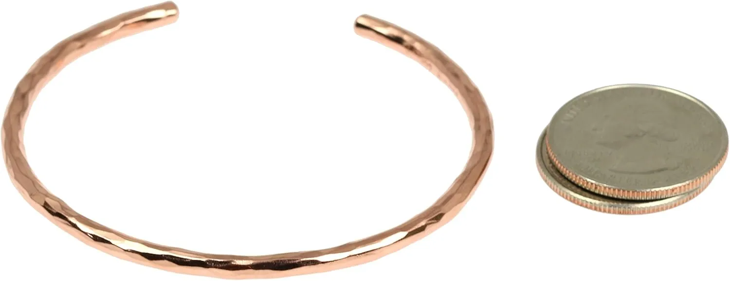 John S. Brana 3mm Hammered Copper Cuff Bracelet Handmade Jewelry - 100% Solid Uncoated Copper