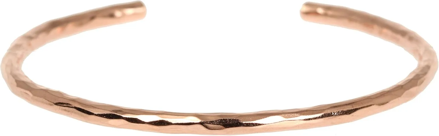 John S. Brana 3mm Hammered Copper Cuff Bracelet Handmade Jewelry - 100% Solid Uncoated Copper