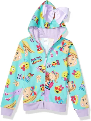 JoJo Siwa Girls' Little Emoji Characters Zip Up Hoodie with Bow on Hood