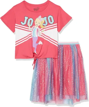 JoJo Siwa girls Tie Front Tee & Tulle Skirt Set Bundle Girls 4-18T-Shirt