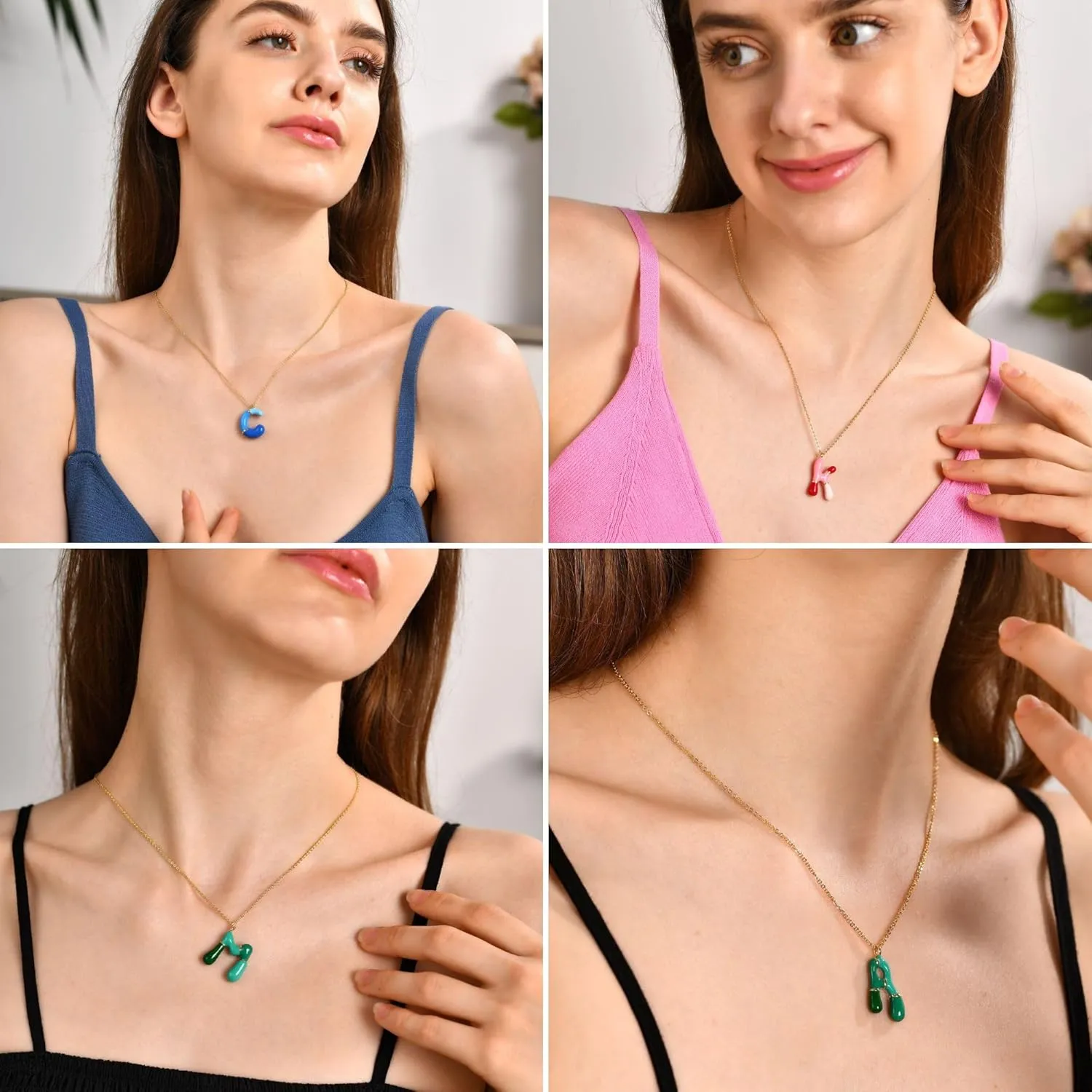 Kainier Bubble Letter Initial Necklace for Women, Colorful Balloon Alphabet Name Pendant Dainty Cute 14K Gold Plated Necklaces Jewelry Gifts