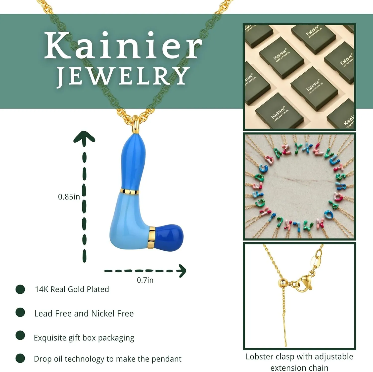 Kainier Bubble Letter Initial Necklace for Women, Colorful Balloon Alphabet Name Pendant Dainty Cute 14K Gold Plated Necklaces Jewelry Gifts