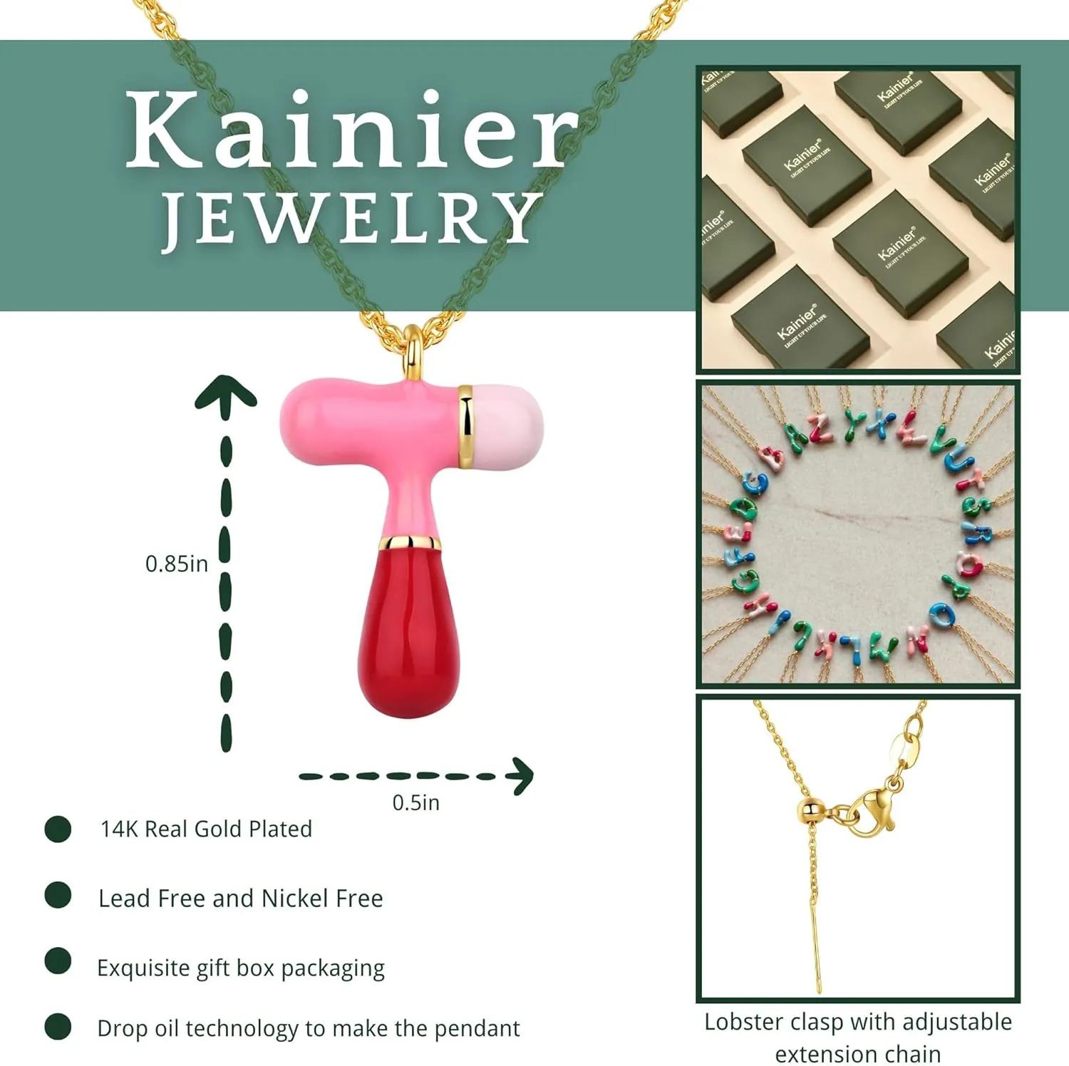 Kainier Bubble Letter Initial Necklace for Women, Colorful Balloon Alphabet Name Pendant Dainty Cute 14K Gold Plated Necklaces Jewelry Gifts
