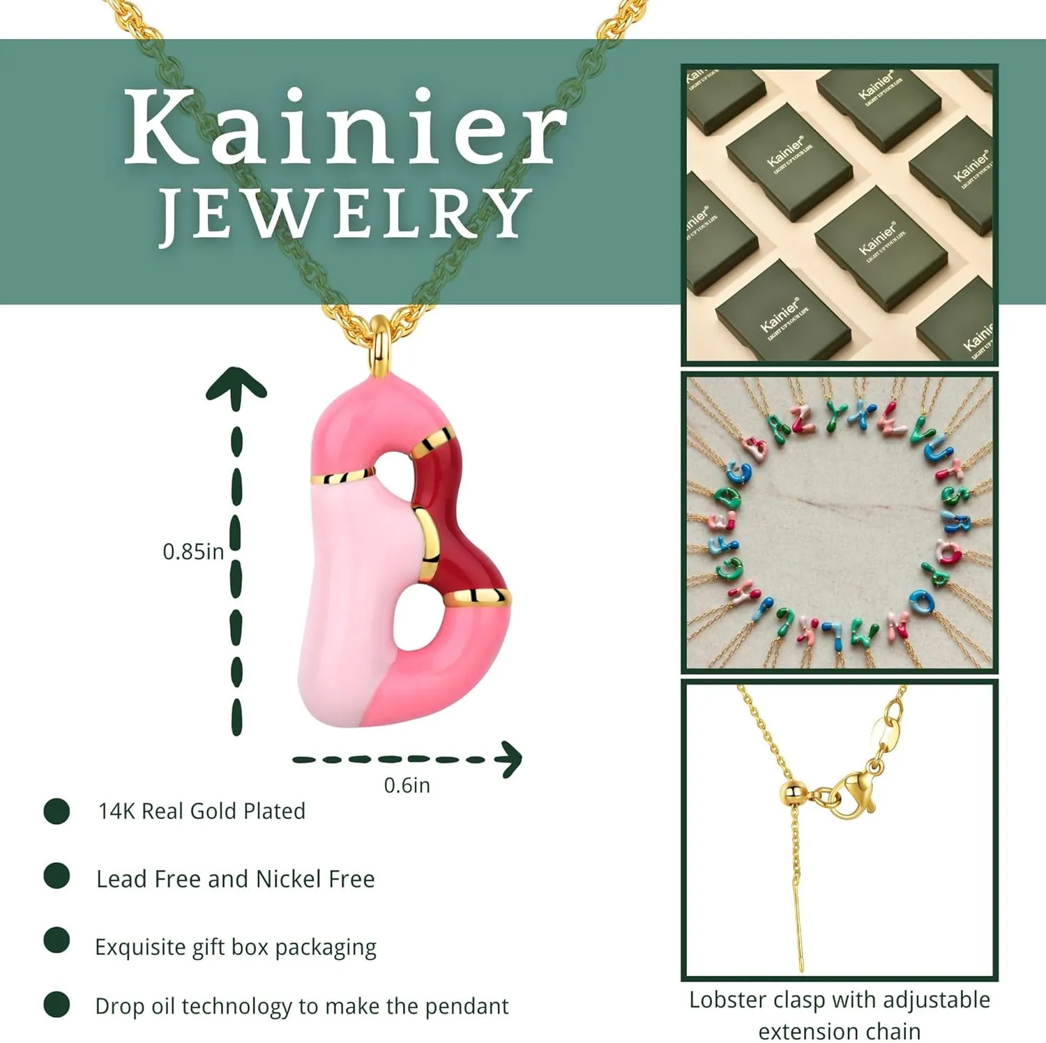 Kainier Bubble Letter Initial Necklace for Women, Colorful Balloon Alphabet Name Pendant Dainty Cute 14K Gold Plated Necklaces Jewelry Gifts