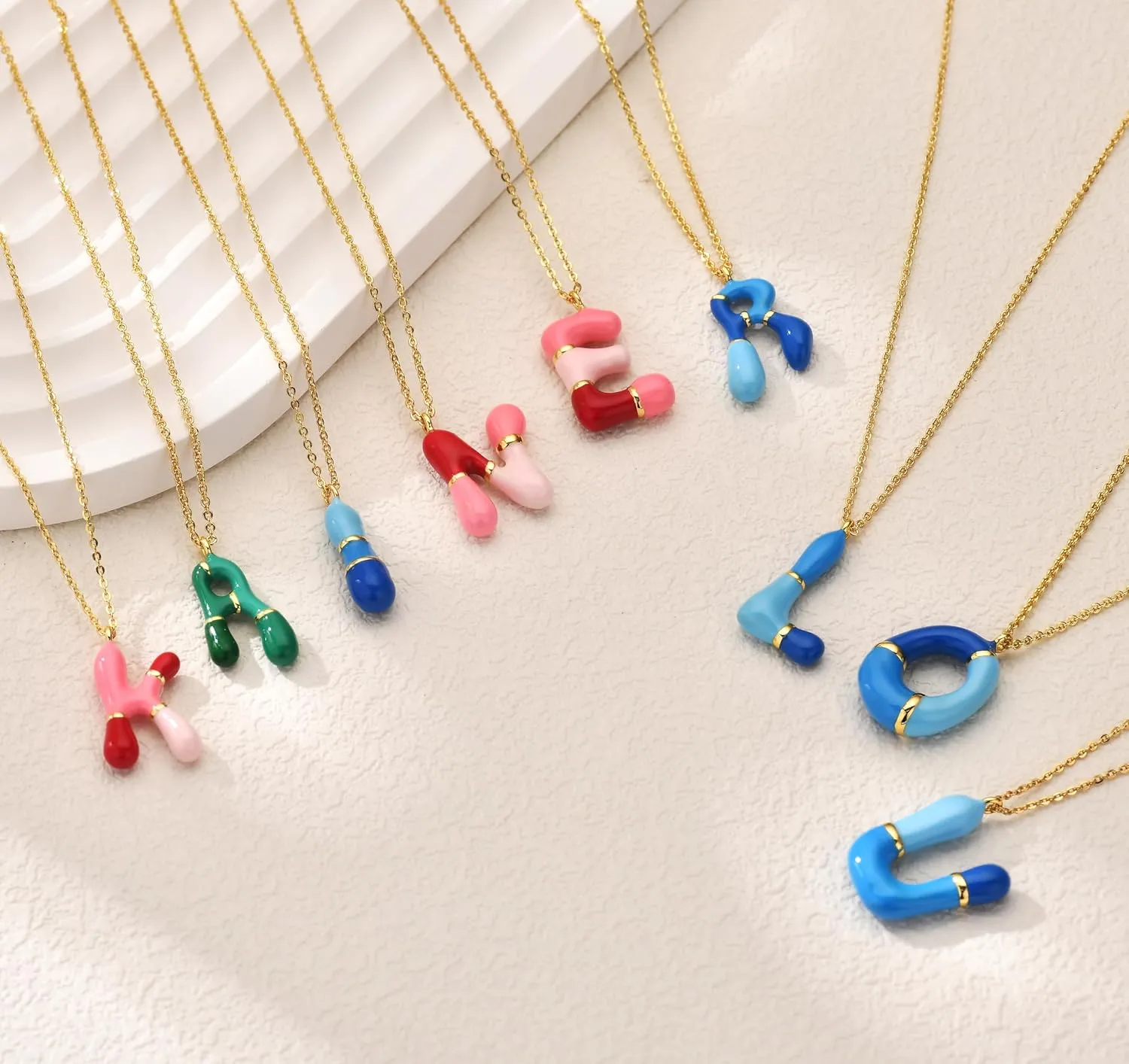Kainier Bubble Letter Initial Necklace for Women, Colorful Balloon Alphabet Name Pendant Dainty Cute 14K Gold Plated Necklaces Jewelry Gifts