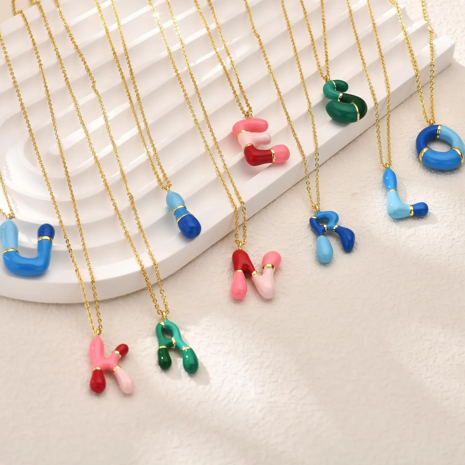 Kainier Bubble Letter Initial Necklace for Women, Colorful Balloon Alphabet Name Pendant Dainty Cute 14K Gold Plated Necklaces Jewelry Gifts