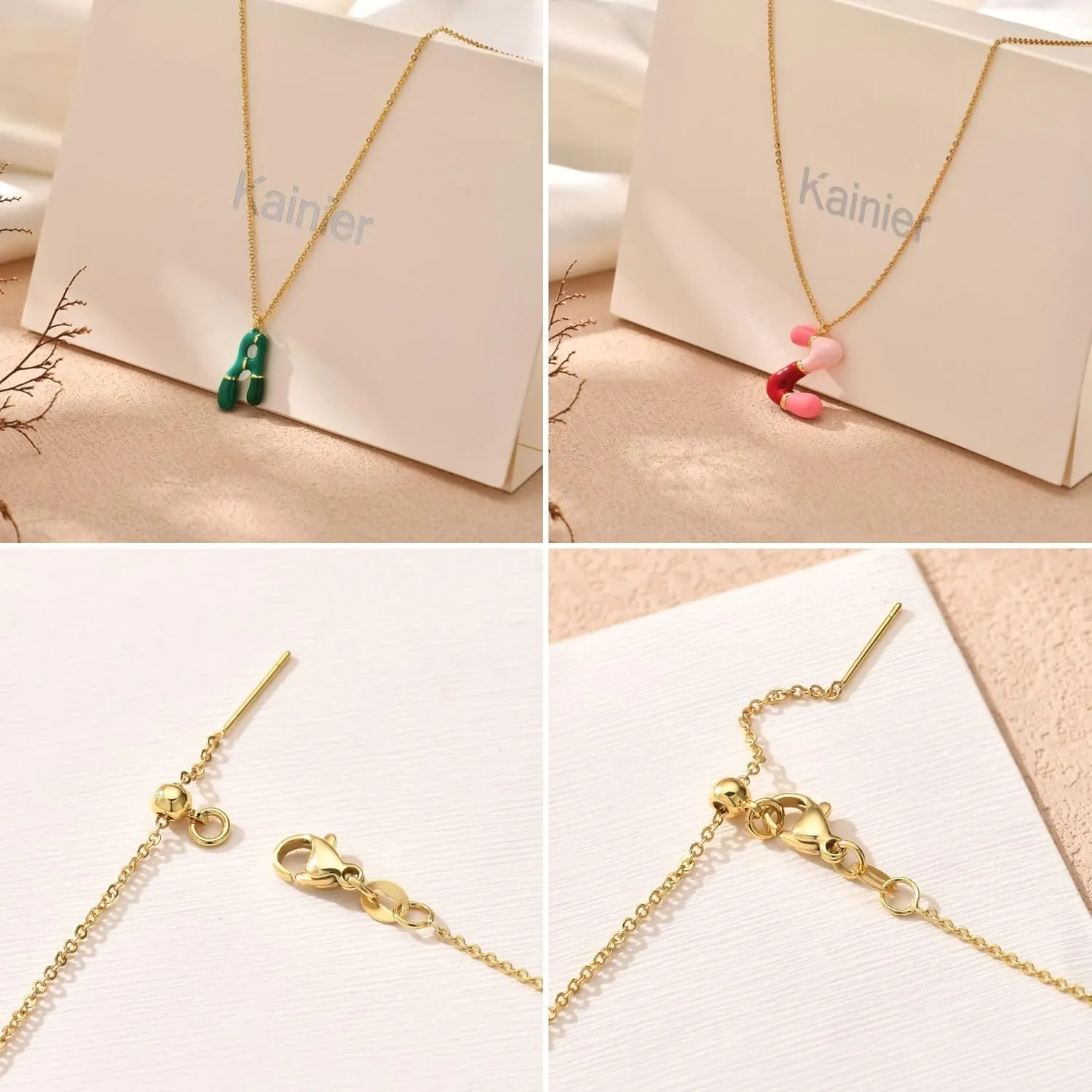 Kainier Bubble Letter Initial Necklace for Women, Colorful Balloon Alphabet Name Pendant Dainty Cute 14K Gold Plated Necklaces Jewelry Gifts
