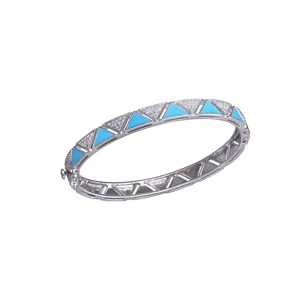 Kaj Fine Jewellery Oval Turquoise Enamel and Diamond Bangle in 18KT White Gold