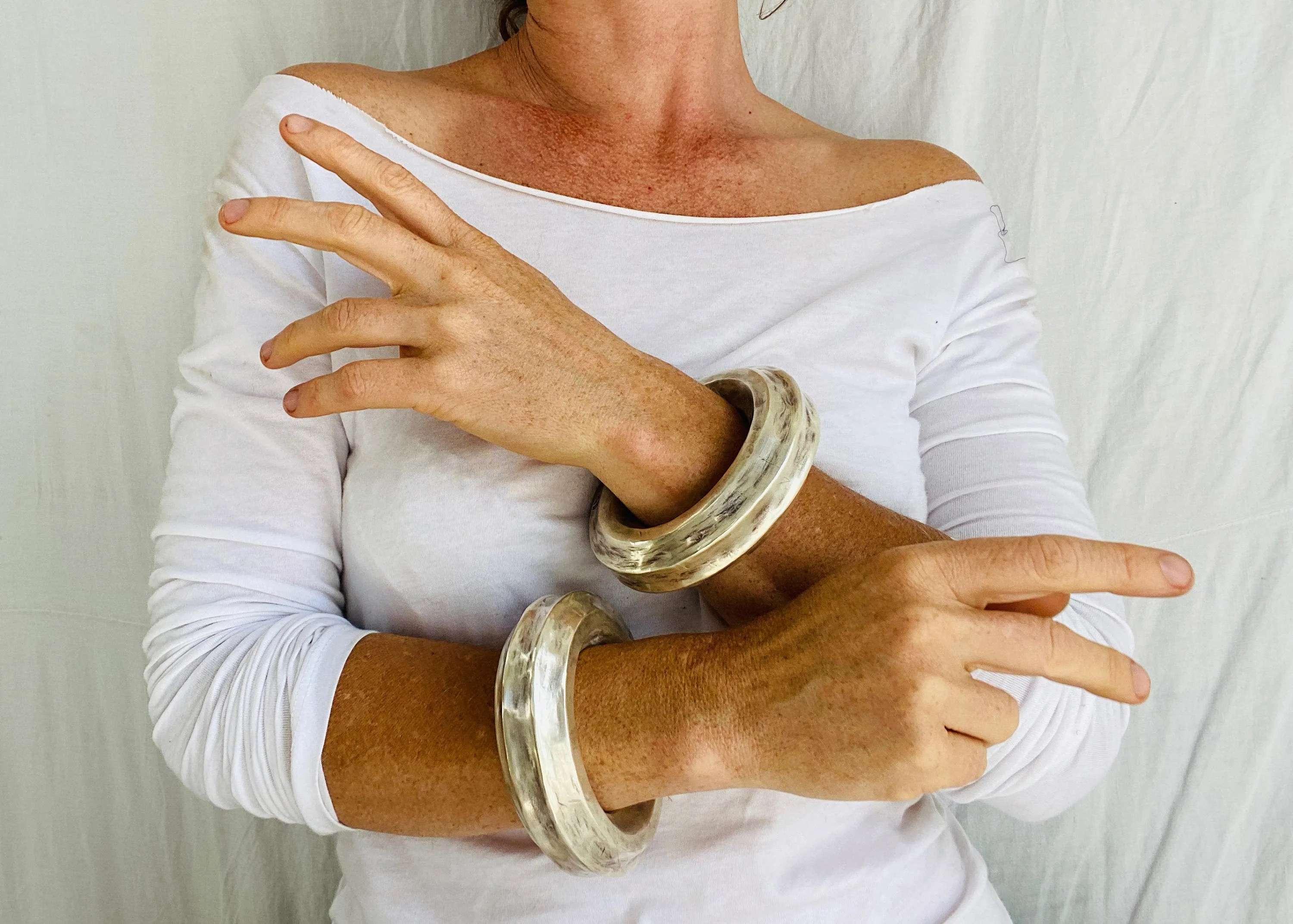 Karen Hill Tribe Sterling Silver PAIR Bangle. Chunky. Fantastic!