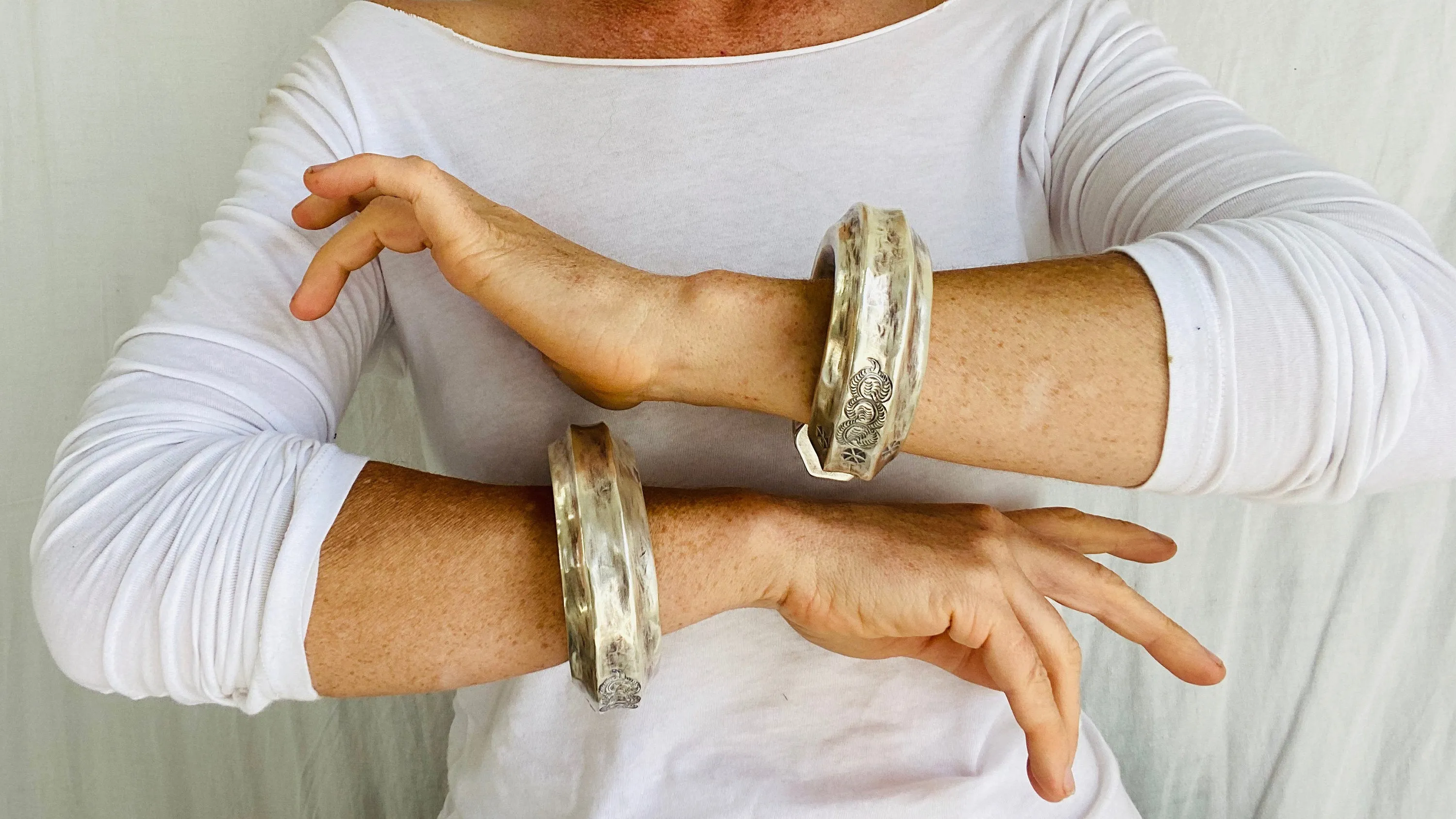 Karen Hill Tribe Sterling Silver PAIR Bangle. Chunky. Fantastic!