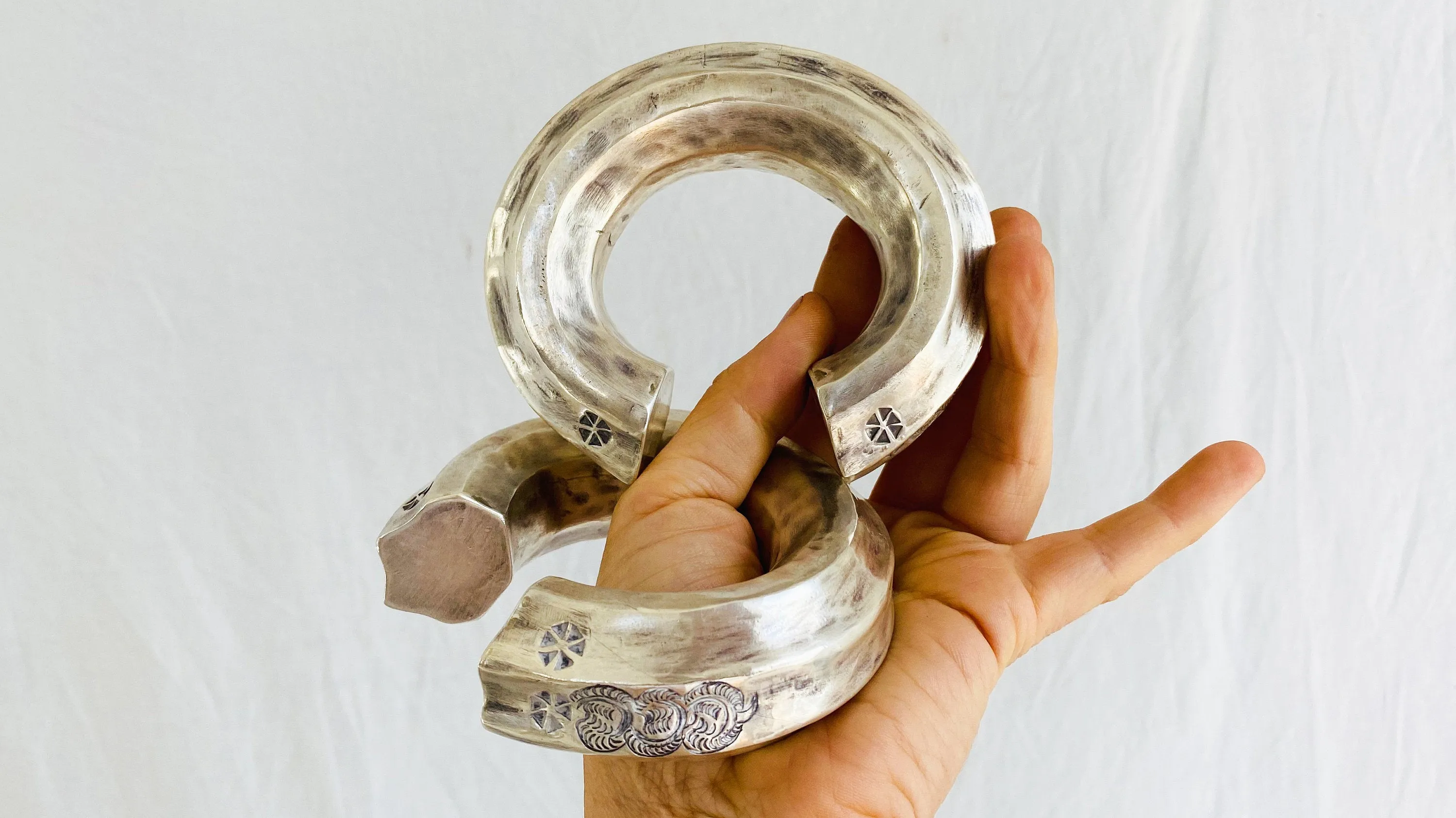 Karen Hill Tribe Sterling Silver PAIR Bangle. Chunky. Fantastic!