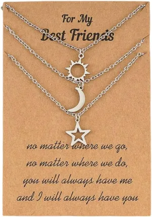 Kefley Sun Moon Star Friendship Necklace for Best Friends Birthday Christmas Gifts for Bff Bestie Best Friend Necklaces for 3 Girls Friendship Bff Gifts for Women Teen Girls