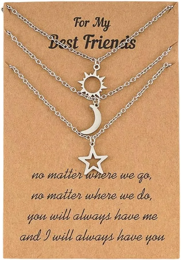 Kefley Sun Moon Star Friendship Necklace for Best Friends Birthday Christmas Gifts for Bff Bestie Best Friend Necklaces for 3 Girls Friendship Bff Gifts for Women Teen Girls