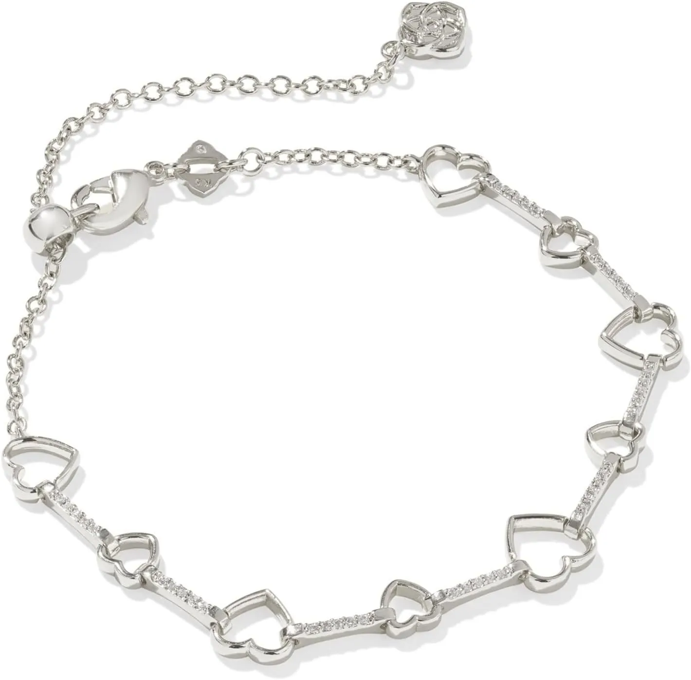 Kendra Scott Haisley Heart Delicate Chain Bracelet - Plated Brass Construction - Cubic Zirconia Gem Silver White Crystal One Size One Size