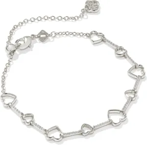 Kendra Scott Haisley Heart Delicate Chain Bracelet - Plated Brass Construction - Cubic Zirconia Gem Silver White Crystal One Size One Size