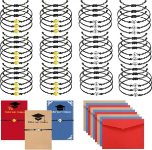 Kingdder 36 Sets Graduation Bracelets Bulk 2025 Graduation Gifts Adjustable Compass Bracelets College High School Grad Gifts with Cards and Envelopes for Classmates Friends