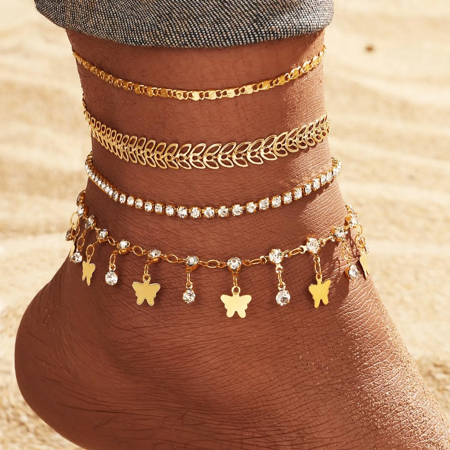 KISS WIFE Anklets for Women, Gold Anklet Bracelets for Women, Dainty Foot Jewelry Women's Ankelts Beach Gifts for Women