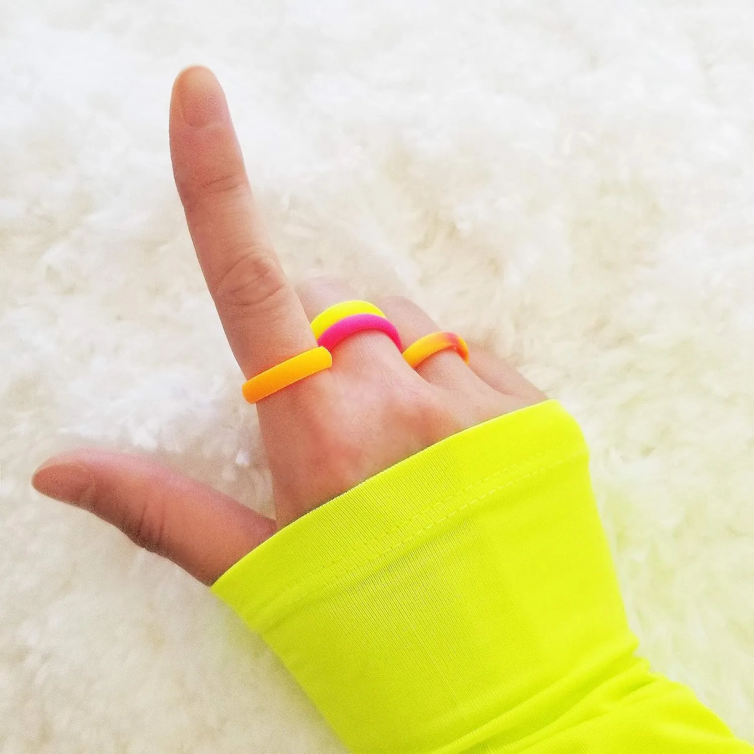 Knot Theory Silicone Rings for Women Rainbow Neon Pink Yellow Orange  Bright Camo Rubber Wedding Band  Gym Workout Pilates Yoga Ring for Her