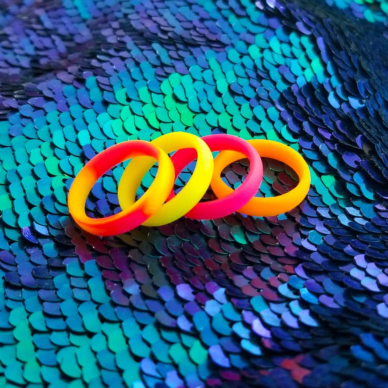 Knot Theory Silicone Rings for Women Rainbow Neon Pink Yellow Orange  Bright Camo Rubber Wedding Band  Gym Workout Pilates Yoga Ring for Her