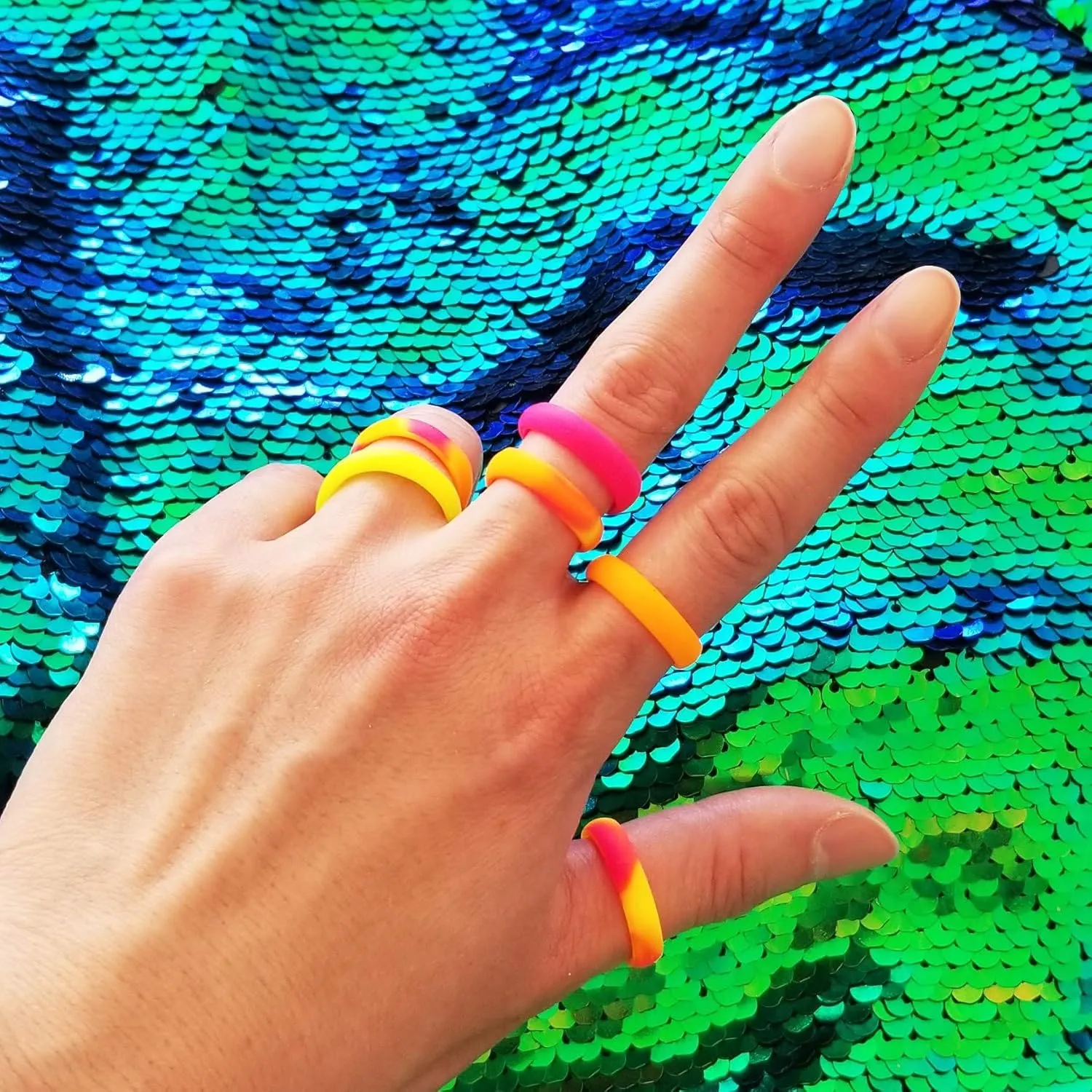 Knot Theory Silicone Rings for Women Rainbow Neon Pink Yellow Orange  Bright Camo Rubber Wedding Band  Gym Workout Pilates Yoga Ring for Her