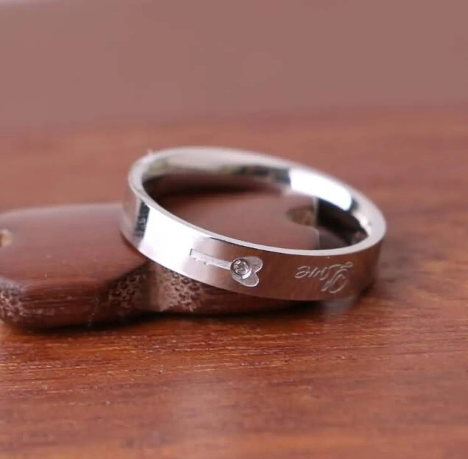 KnSam Couple Ring Sets Stainless Steel Engraved Love Lock and Love Key Silver Ring Size 5-13