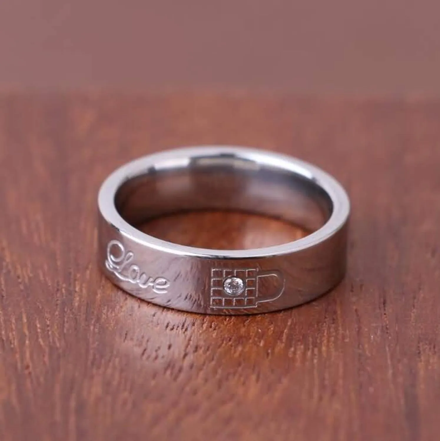 KnSam Couple Ring Sets Stainless Steel Engraved Love Lock and Love Key Silver Ring Size 5-13
