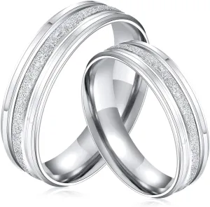 KnSam Couple Ring Stainless Steel Dull Polish Design Around Ciecle Silver Women Ring Size 9 & Men Ring Size 8