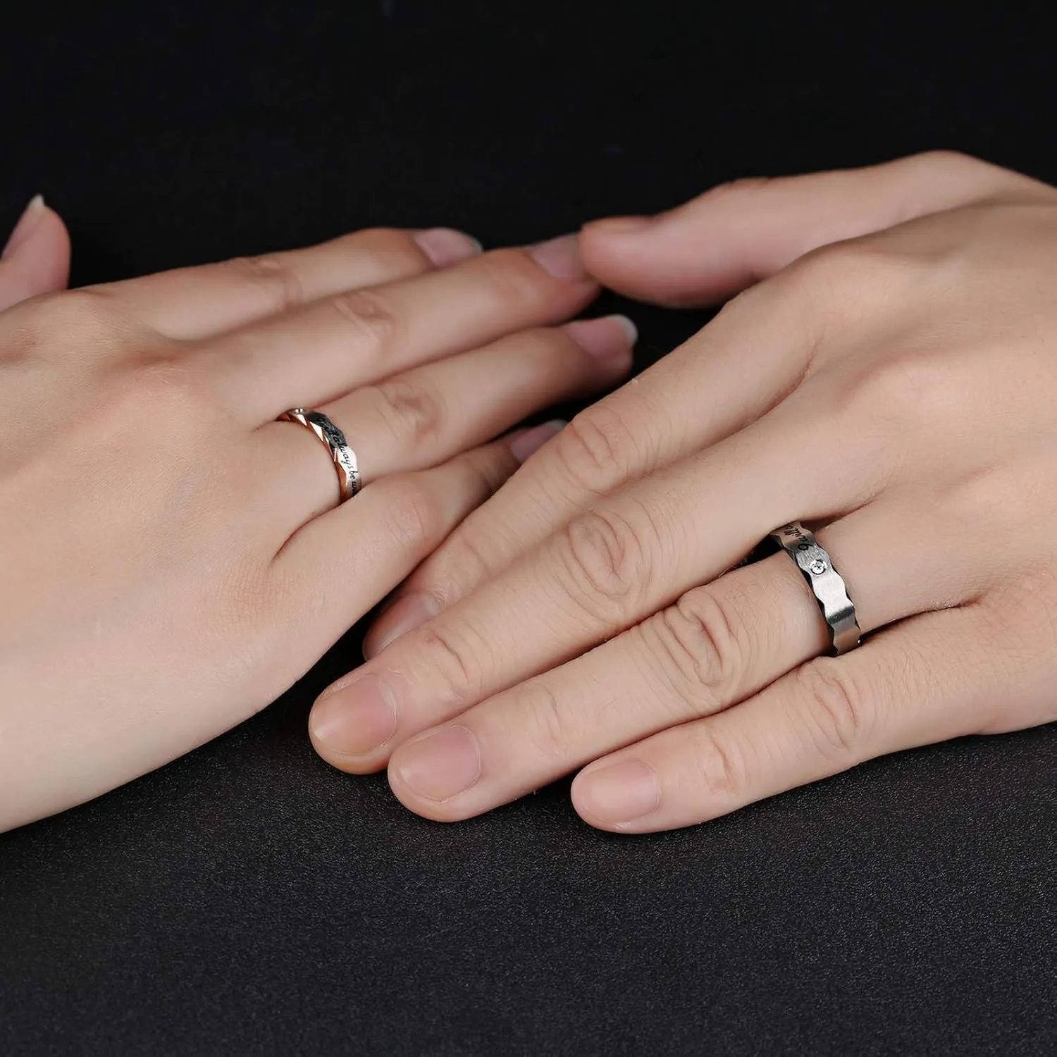 KnSam Couple Ring Stainless Steel Engraved I Will Always Be with You Black Rose Gold Anniversary Rings