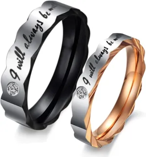 KnSam Couple Ring Stainless Steel Engraved I Will Always Be with You Black Rose Gold Anniversary Rings