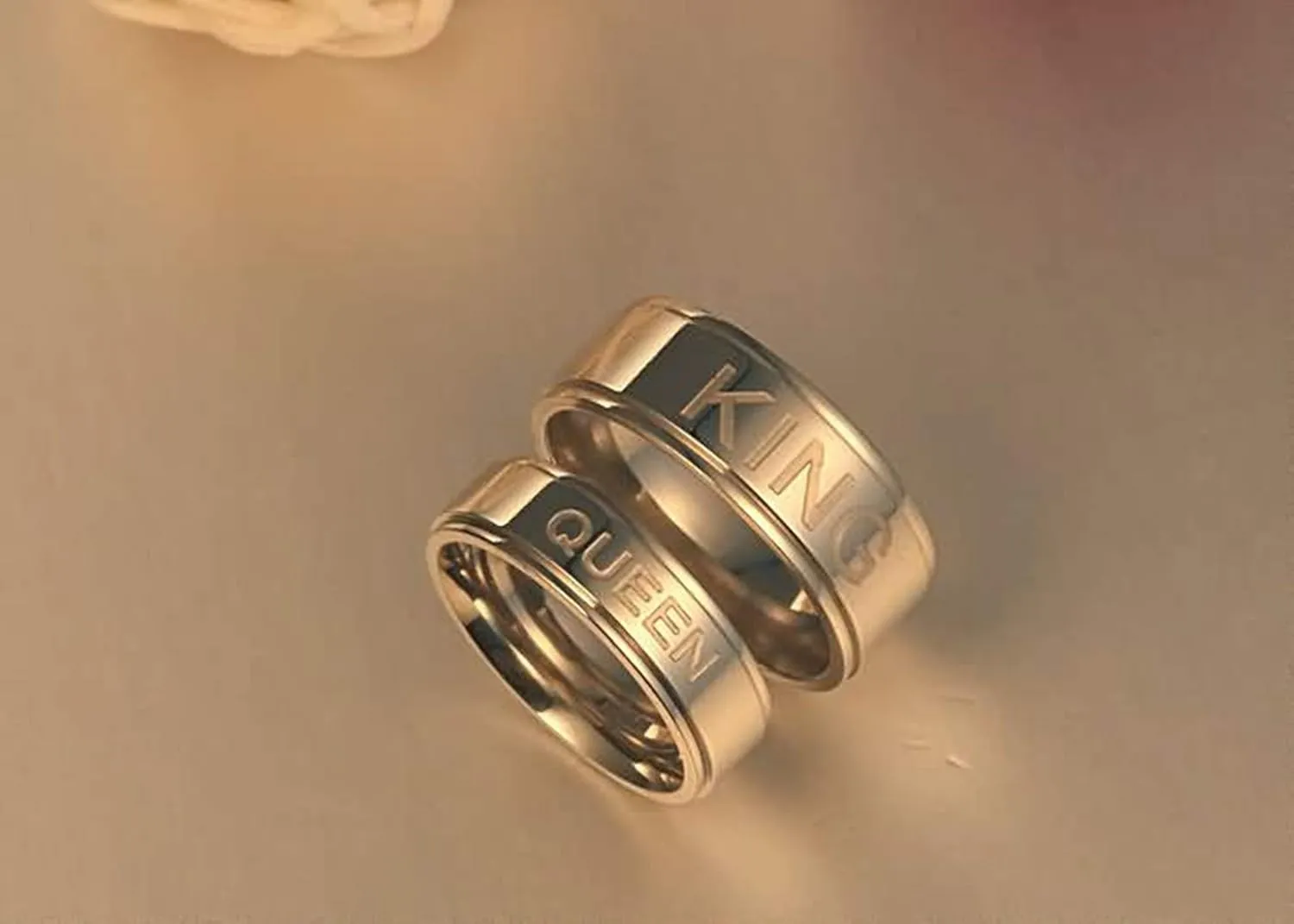 KnSam Couple Ring Stainless Steel Engraved Queen and King Silver Ring Size 5-13