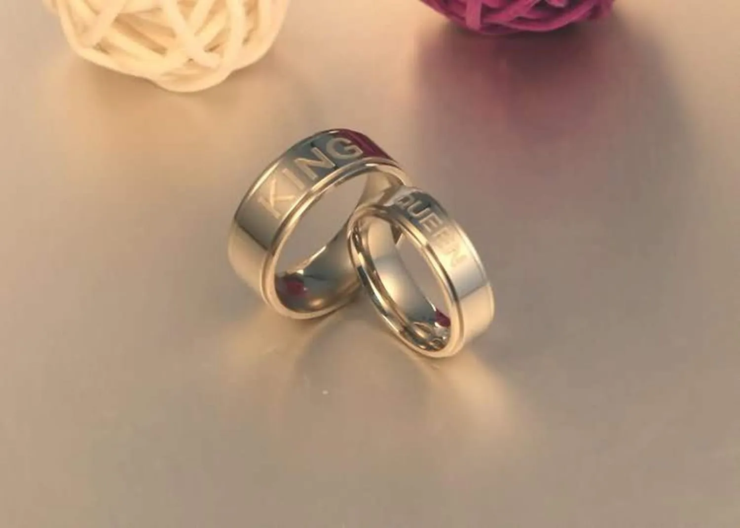 KnSam Couple Ring Stainless Steel Engraved Queen and King Silver Ring Size 5-13