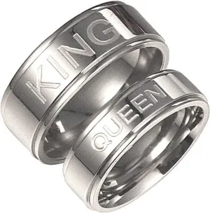 KnSam Couple Ring Stainless Steel Engraved Queen and King Silver Ring Size 5-13