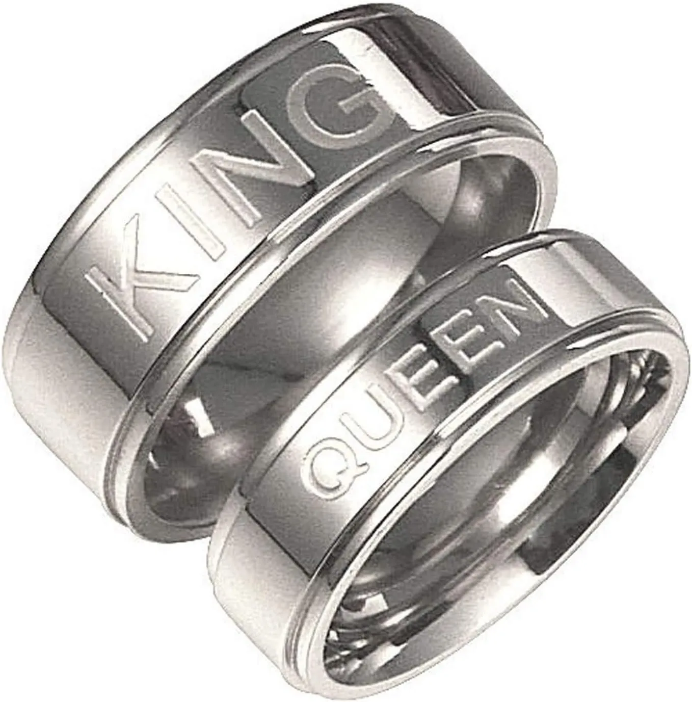 KnSam Couple Ring Stainless Steel Engraved Queen and King Silver Ring Size 5-13