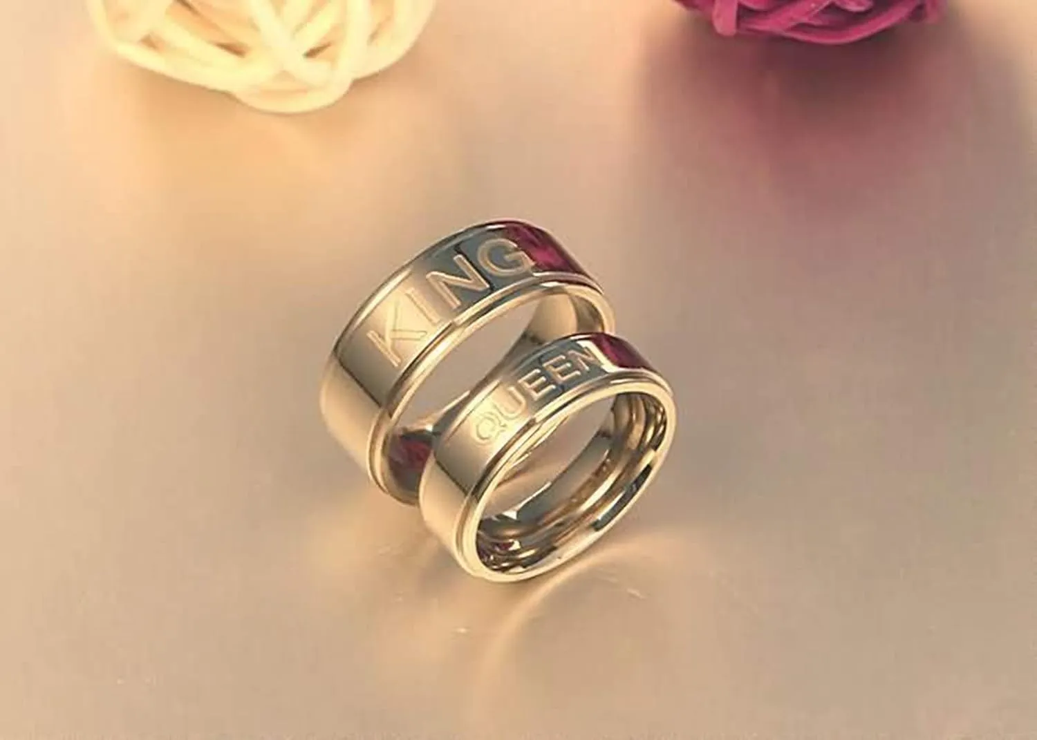 KnSam Couple Ring Stainless Steel Engraved Queen and King Silver Ring Size 5-13
