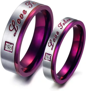 KnSam Couple Ring Stainless Steel Engraved Ring Zircon White Purple Cute Promise Rings