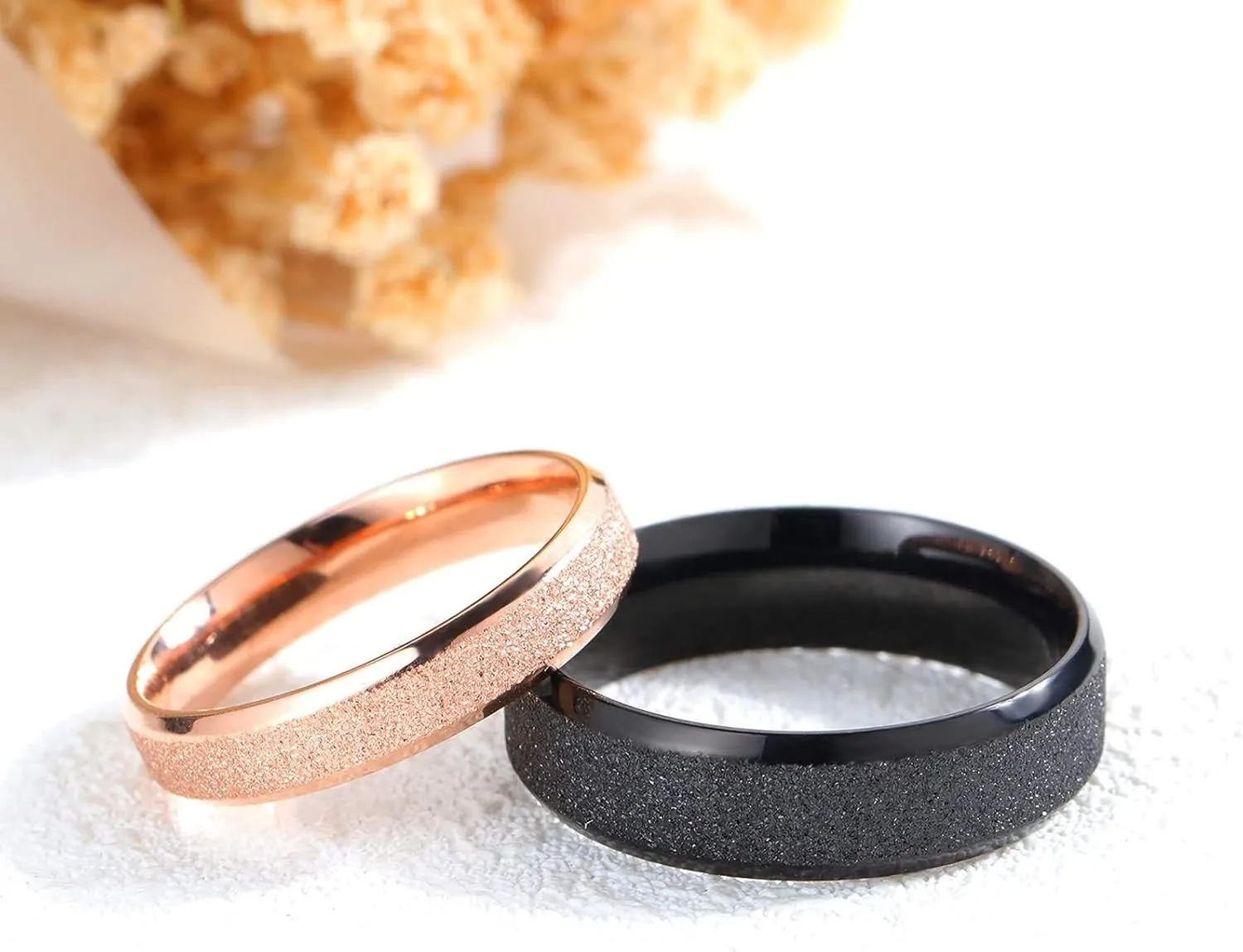 KnSam Couple Ring Stainless Steel Frosted Small Stones Black Rose Gold Wedding Ring Holder