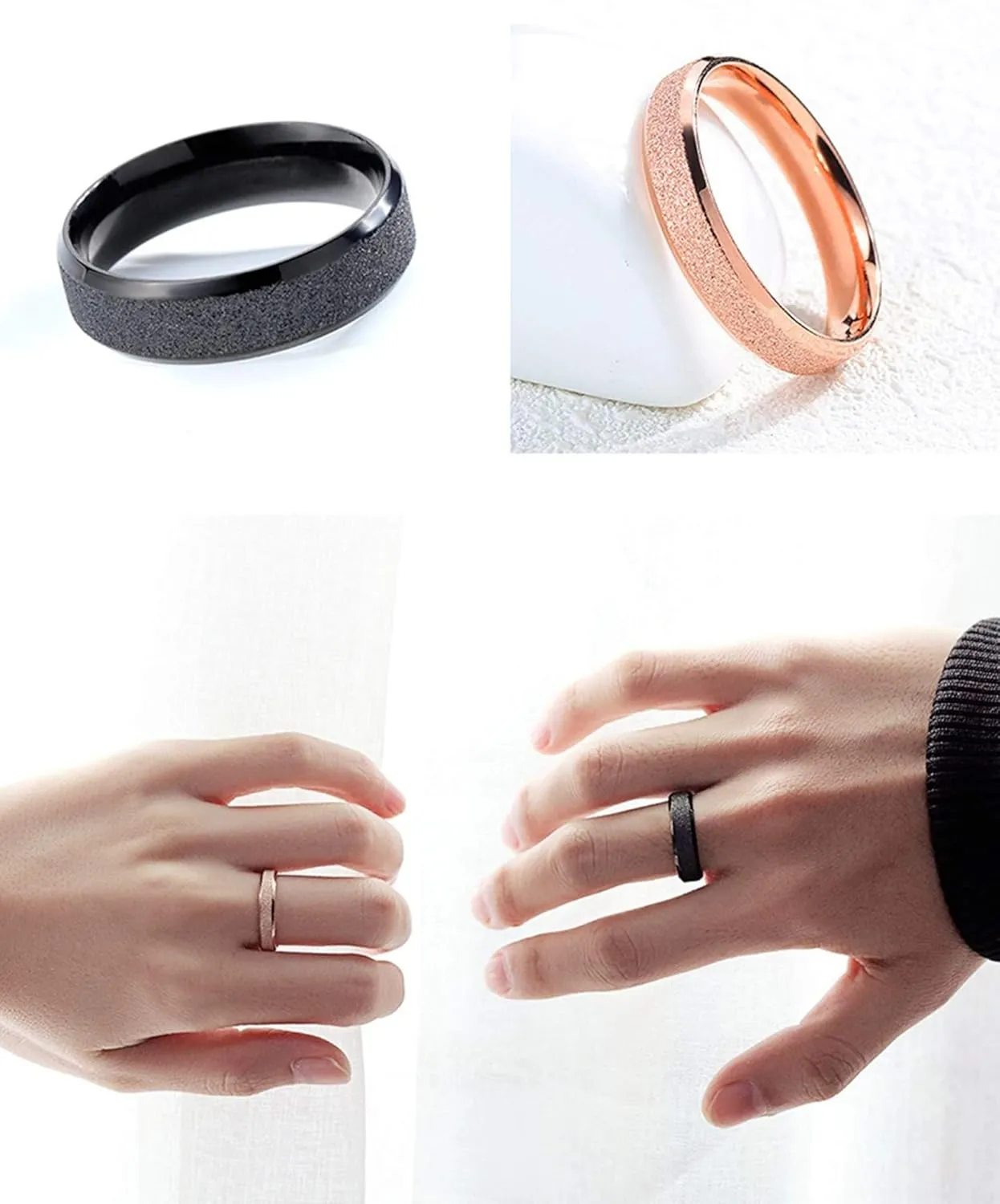 KnSam Couple Ring Stainless Steel Frosted Small Stones Black Rose Gold Wedding Ring Holder
