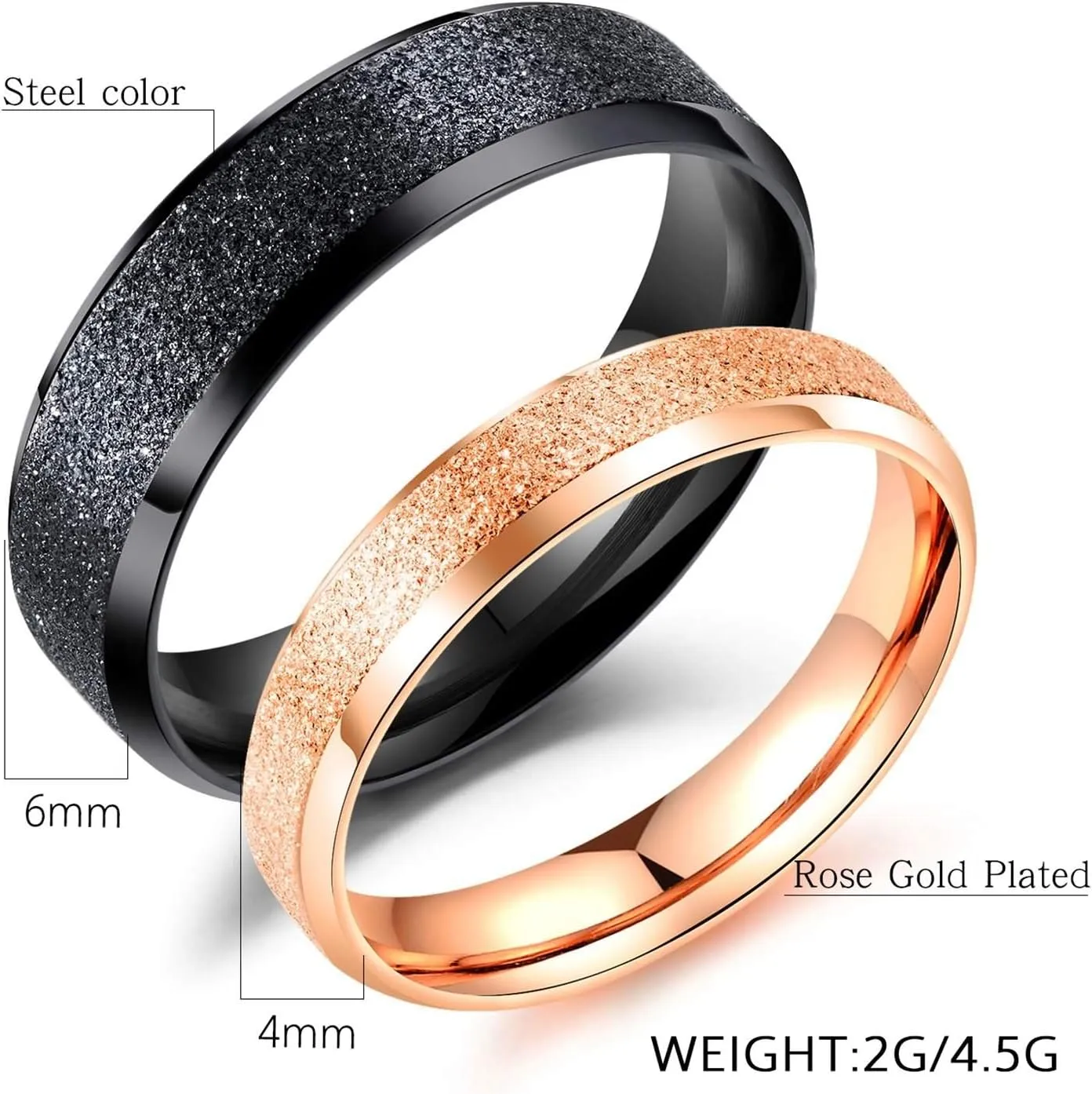KnSam Couple Ring Stainless Steel Frosted Small Stones Black Rose Gold Wedding Ring Holder