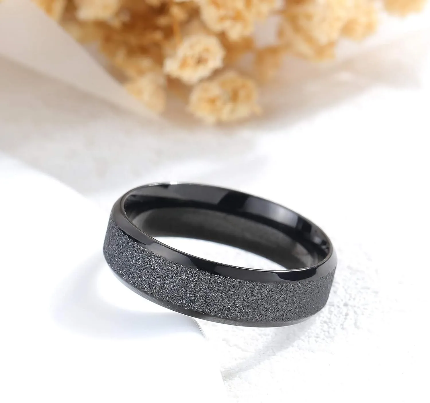 KnSam Couple Ring Stainless Steel Frosted Small Stones Black Rose Gold Wedding Ring Holder