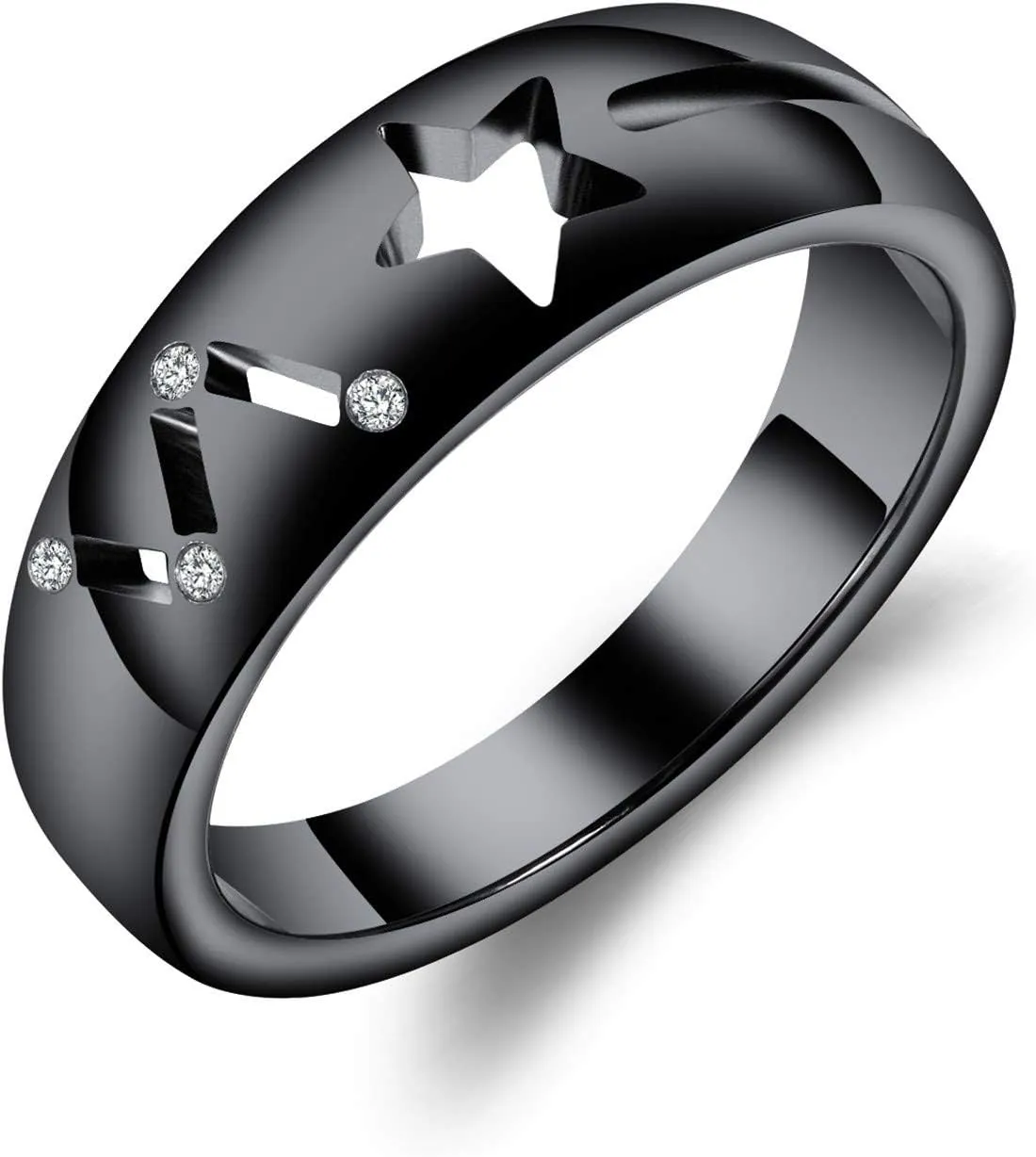 KnSam Couple Ring Stainless Steel Hollow Star Heart Shape White Zircon Black Rose Gold Couple Promise Rings