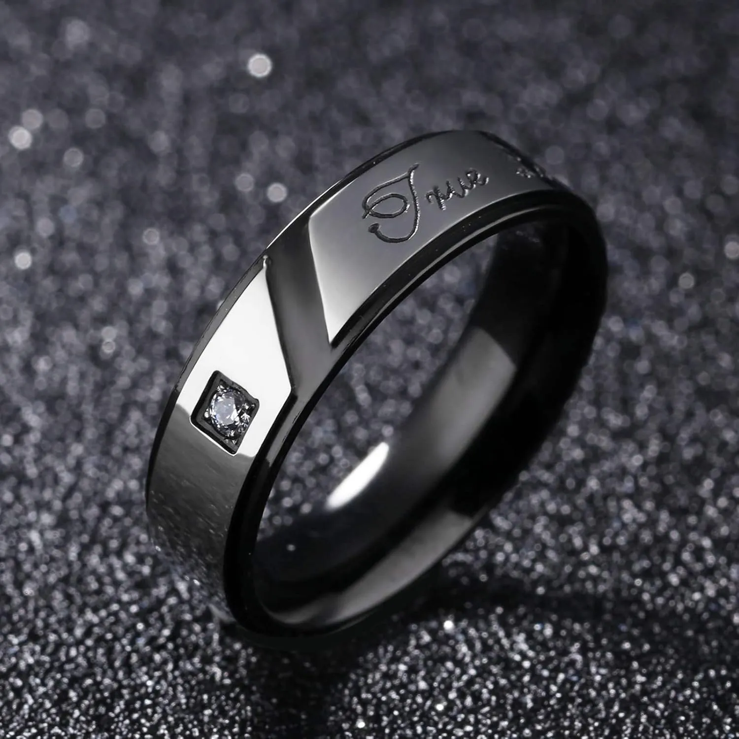 KnSam Couple Ring Stainless Steel Shinning Cubic Zirconia Smooth Black Rose Gold Promise Rings for Couples