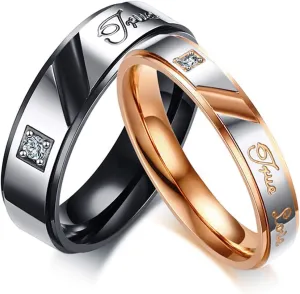 KnSam Couple Ring Stainless Steel Shinning Cubic Zirconia Smooth Black Rose Gold Promise Rings for Couples