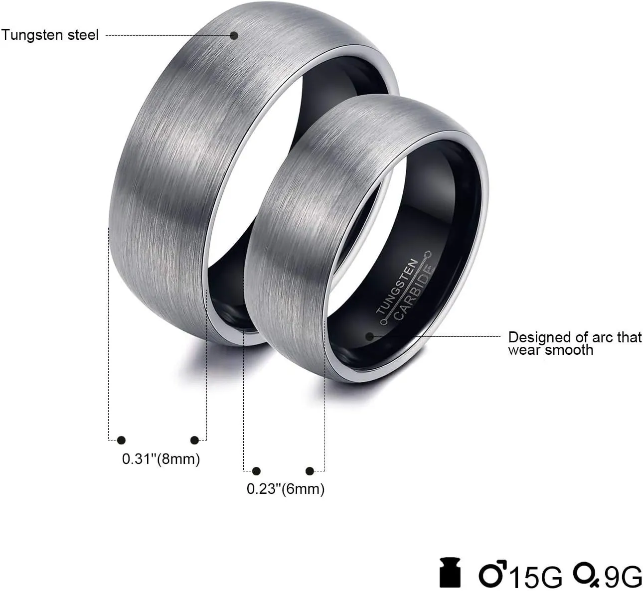 KnSam Couple Ring Tungsten Brushed Wedding Engagement Band Black Ring Wedding